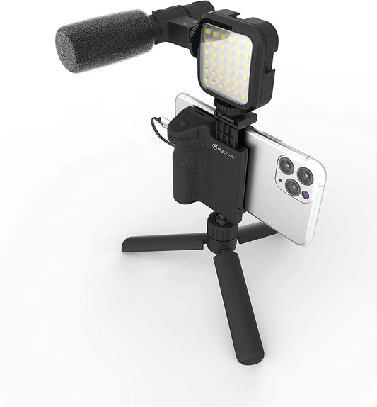HIGHQUALITY Vlogging Kit For Cameras & Phones | With Microphone, 36 LED Light, Smartphone Grip, Wireless Shutter Remote, Tripod